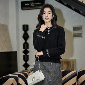 奢姿大码女装2025冬季减龄钉珠钻饰圆领针织衫胖妹妹时尚百搭上衣9454691060