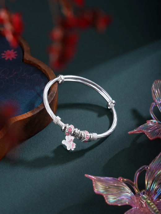 子佩集【彩虹小马】银S999童镯【WT000402】粉色马儿童2511 商品图0