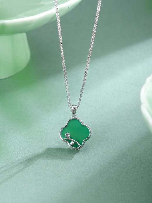 子佩集【四叶清欢】银S925套链【TL016374】绿玉髓四叶草双面花项链2511 商品图6
