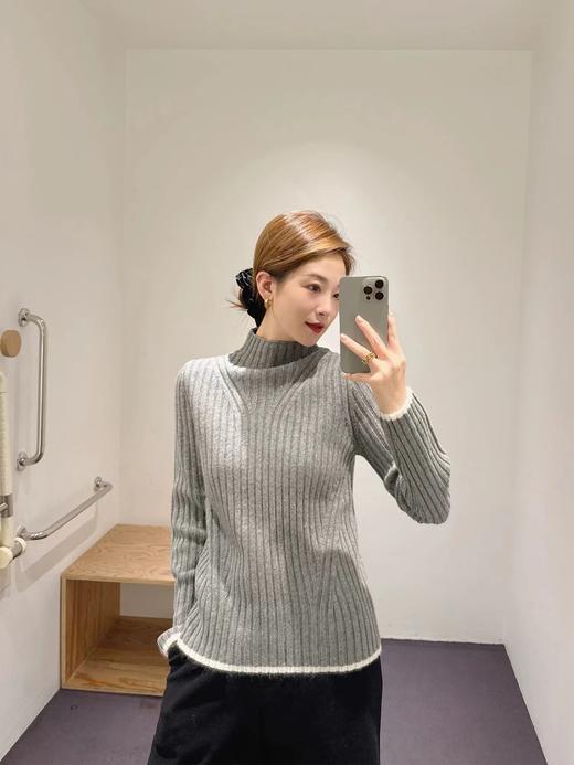 D112907冬季新品修身版型罗纹烟囱领针织衫灰色半高领毛衣 商品图10
