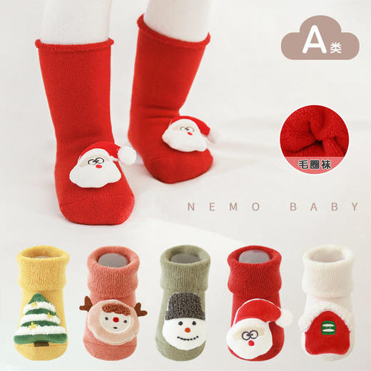冬季新款毛圈加厚宝宝袜子点胶防滑婴儿地板袜儿童圣诞卡通公仔袜 商品图0