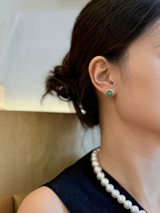 清新淡雅 9-9.5mm 冰飘花 非洲翠 独家定制 纯银镶嵌搭配高碳钻 四款耳钉 特惠出 商品图8