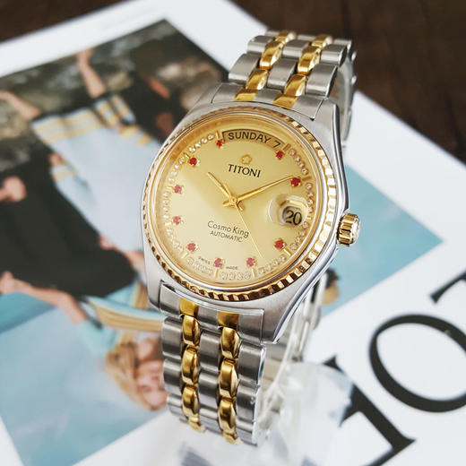 【95新】TITONI 梅花777自动机械机芯日期、星期显示38MM（男款）COSMO KING系列精钢镀金201125TJ17 商品图1