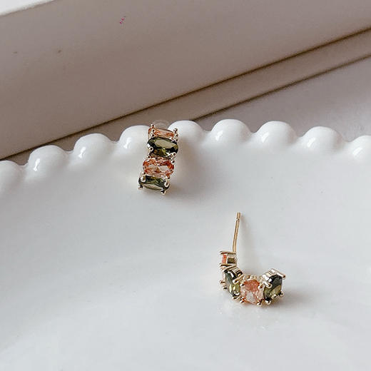 高级感炫彩锆石耳钉气质款闪亮小众简约耳饰女银针耳环-纪念日百货门店同款166143191 商品图0