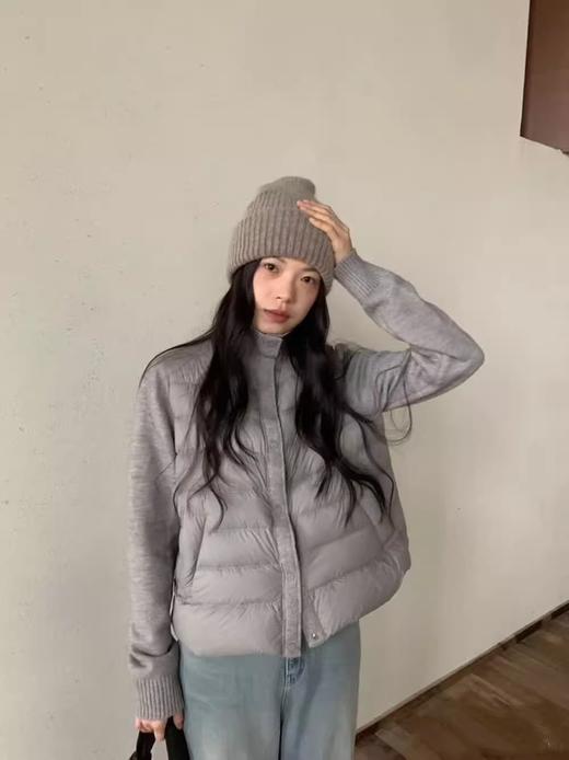 韩系秋冬新款针织立领拼接轻薄棉服外套 商品图11