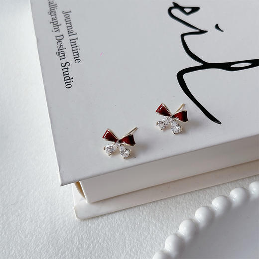小巧精致蝴蝶结镶锆石银针耳钉-纪念日百货门店同款165803291 商品图2