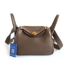 【95新】Hermes爱马仕Lindy大象灰金扣Mini Lindy单肩斜挎包女士261125TB09