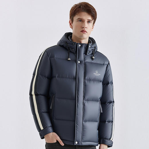 【可拆卸帽子】罗蒙冬季羽绒服男士保暖加厚90鸭绒可立领穿搭侧边条纹时尚百搭潮外套 商品图1