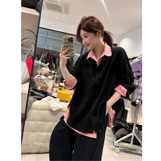 25AW上新 蕾蕾同款【双生花！】冬季撞色拼接假两件宽松衬衫外套 商品图2