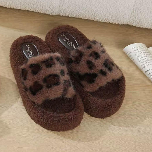新款时尚豹咖色豹纹外穿女款棉拖拖鞋-纪念日百货门店同款166596086 商品图3