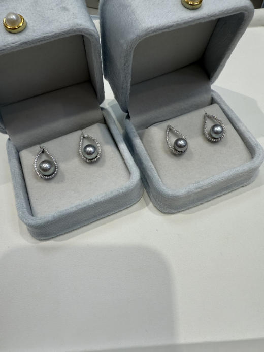 设计师款凤凰之眼 仅有4️⃣幅 捡漏 7-8mm Akoya真多麻 海水珠 纯银高碳钻 凤眼珍珠耳钉 商品图5