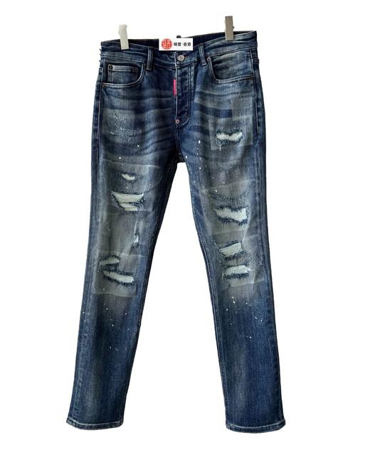 男款假破洞贴布牛仔裤长裤la 商品图0