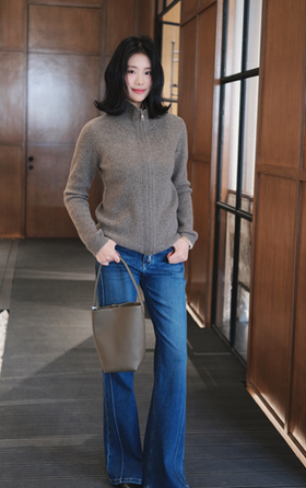 【门店同款】ENJOY冬季“雅美”中领拉链针织上衣 168044251