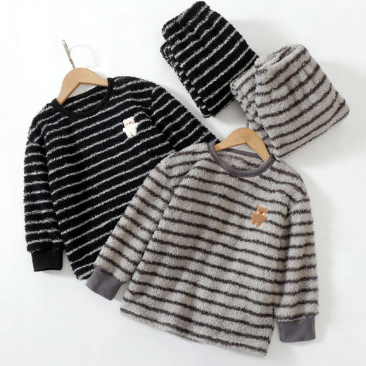 110-170秋冬保暖家居服刺绣款卷毛绒半边绒套装 商品图3