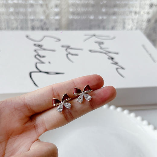小巧精致蝴蝶结镶锆石银针耳钉-纪念日百货门店同款165803291 商品图4