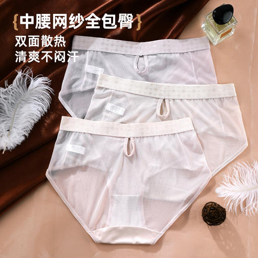 【3条装】雅黛俪女士内裤性感蕾丝缎面中腰三角裤加长抑菌裆底裤头 商品图8