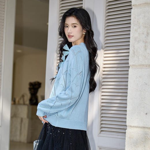 奢姿大码女装2025冬季减龄网纱钉珠圆领针织衫胖妹妹时尚百搭上衣9653653811 商品图3