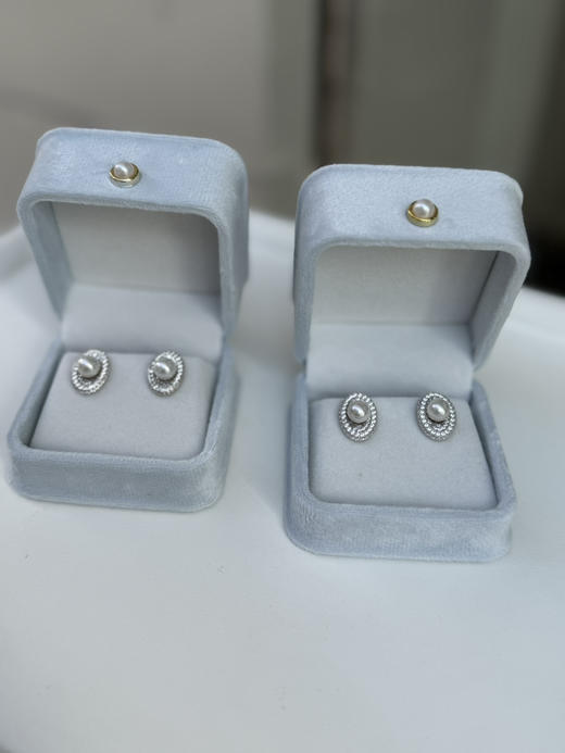 设计师款 仅有7️⃣幅 捡漏 6-7mm 海水Akoya 纯银满钻高碳钻 元宝耳钉 商品图8