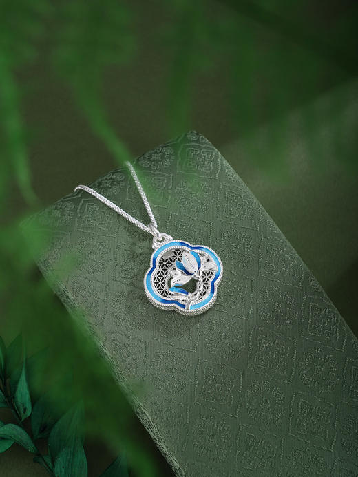 子佩集【轩畔莲语】银S990吊坠【QFDZ046】原创作品花丝珐琅彩(不含链)2511 商品图1