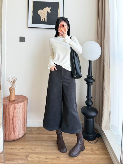 加厚高级感羊毛呢料阔腿8分靴裤 商品图12