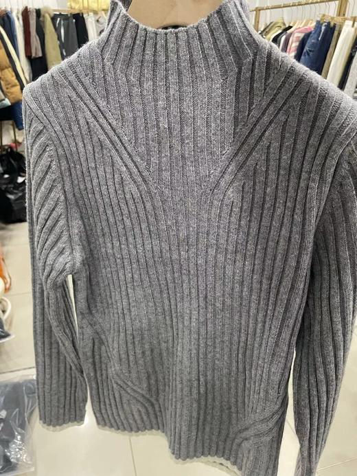 D112907冬季新品修身版型罗纹烟囱领针织衫灰色半高领毛衣 商品图3