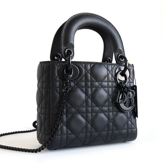 【95新】Dior迪奥LADY DIOR系列磨砂黑三格戴妃手提单肩包女士261125NJS03 商品图1