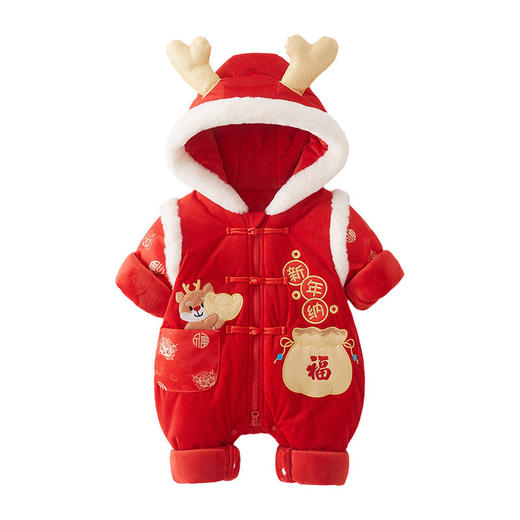 婴儿拜年服宝宝过年新年衣服冬季加厚加绒连体衣婴儿服年服童装 商品图4