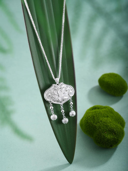 子佩集【莲开静雅】银S990吊坠【QFDZ045】原创作品花丝珐琅彩(不含链)2511 商品图3