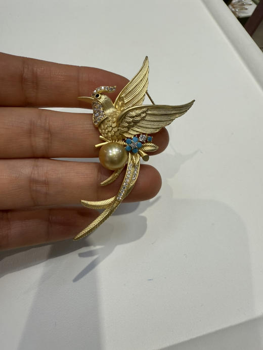 天堂鸟造型 高端南洋金珠 优雅华丽 天堂鸟珍珠胸针 商品图14