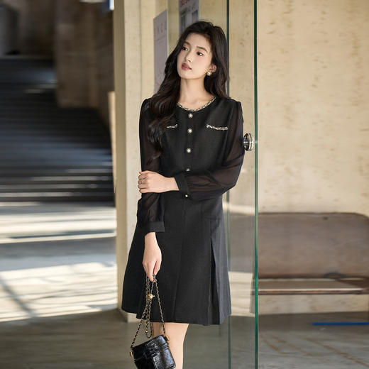 奢姿大码女装2025秋季时尚小香风圆领连衣裙胖妹妹气质优雅裙子9953856834 商品图2