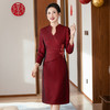 TQ8858 2025秋新款妈妈装 腰花荷叶边酒红婚庆连衣裙喜婆婆礼服 商品缩略图1
