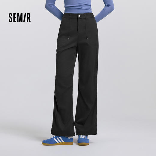 森马休闲裤女春半松紧腰打褶抽绳阔腿裤女生酷飒风高街工装风长裤 商品图1