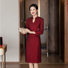 TQ8858 2025秋新款妈妈装 腰花荷叶边酒红婚庆连衣裙喜婆婆礼服 商品缩略图3