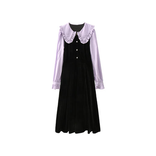 鹿向南《梦幻星辰》2025秋冬新款假两件法式桔梗娃娃领连衣裙女 商品图4