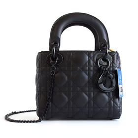 【95新】Dior迪奥LADY DIOR系列磨砂黑三格戴妃手提单肩包女士261125NJS03