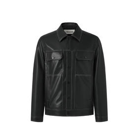 CHINISM赤尘 黑色合体PU皮机车夹克男秋季新款美式翻领皮衣外套