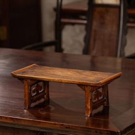 清	黄花梨嵌银丝诗文折叠式翘头案中案摆件