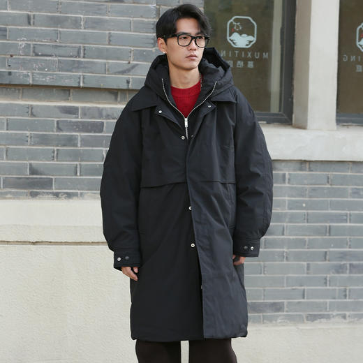 DRONKOO 2025 翻领加连帽假两件活页中长款厚羽绒服 商品图2