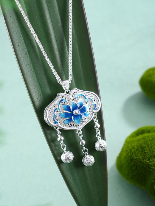 子佩集【莲开静雅】银S990吊坠【QFDZ045】原创作品花丝珐琅彩(不含链)2511 商品图2