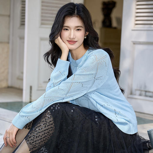 奢姿大码女装2025冬季减龄网纱钉珠圆领针织衫胖妹妹时尚百搭上衣9653653811 商品图2