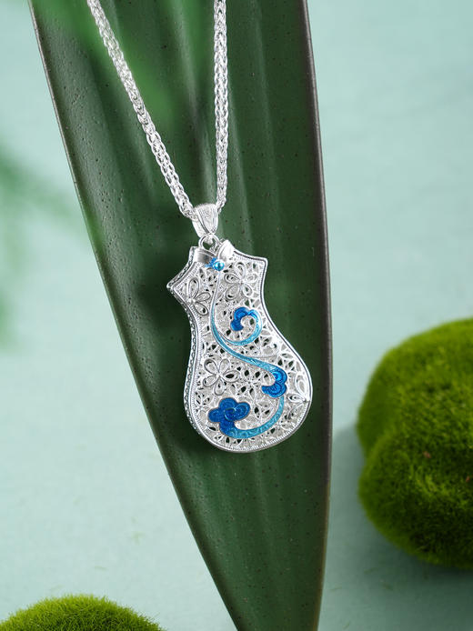 子佩集【云裳雅韵】银S990吊坠【QFDZ047】旗袍花丝珐琅彩原创作品(不含链)2511 商品图1