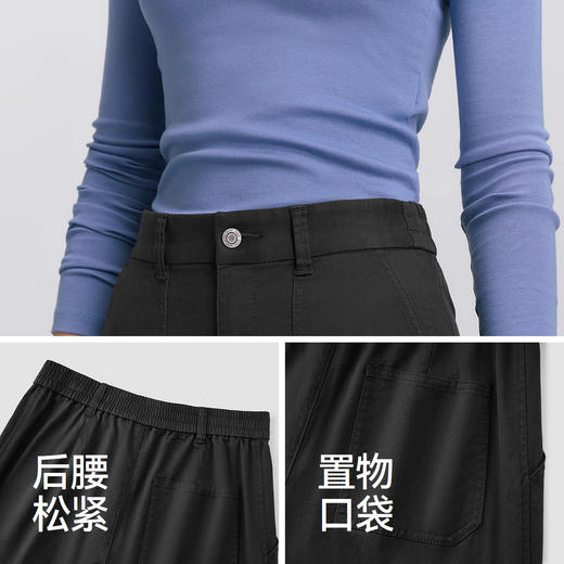 森马休闲裤女春半松紧腰打褶抽绳阔腿裤女生酷飒风高街工装风长裤 商品图3