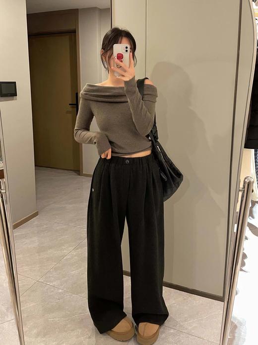 D112901简约慵懒风一粒扣松紧腰宽松阔腿裤 商品图9