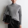 D112907冬季新品修身版型罗纹烟囱领针织衫灰色半高领毛衣 商品缩略图8