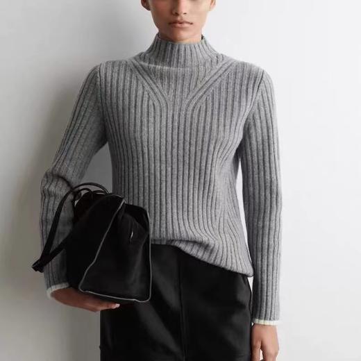 D112907冬季新品修身版型罗纹烟囱领针织衫灰色半高领毛衣 商品图8