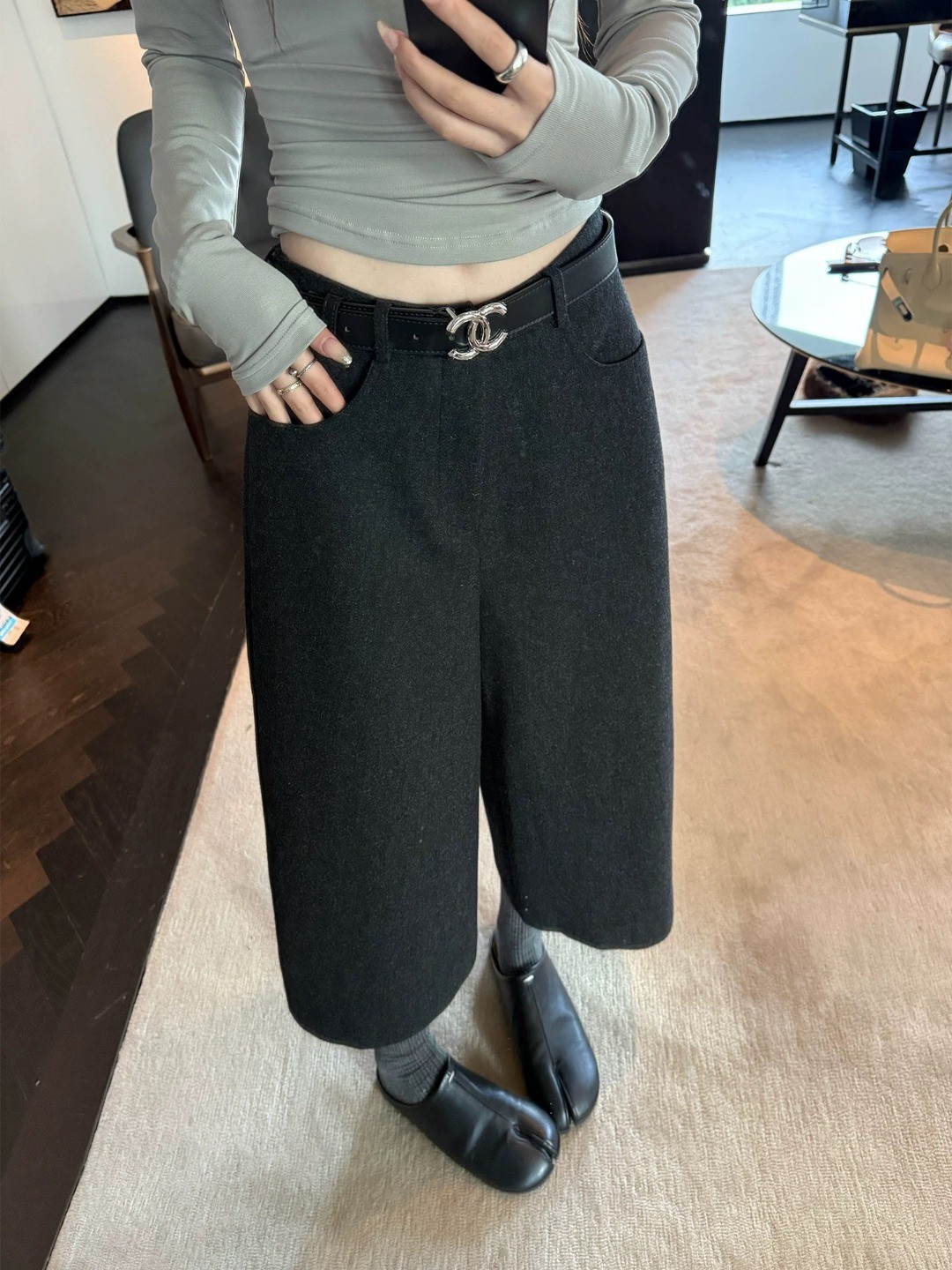 加厚高级感羊毛呢料阔腿8分靴裤