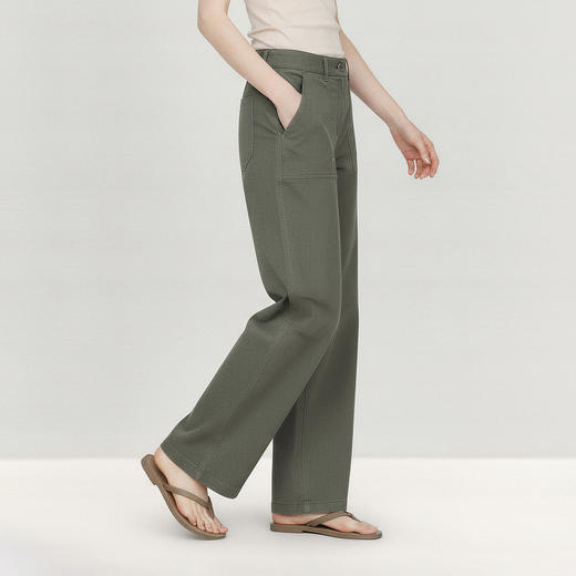 森马休闲裤女春半松紧腰打褶抽绳阔腿裤女生酷飒风高街工装风长裤 商品图2