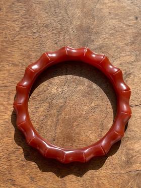 艳红瑪瑙竹节纹手镯，顺丰包邮