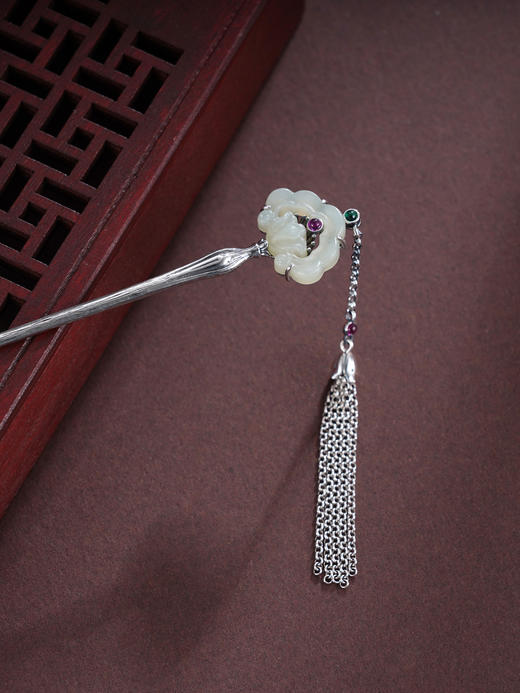 子佩集S925银【如意芳华】发簪【TS00080】纯银仿古和田玉2412 商品图0