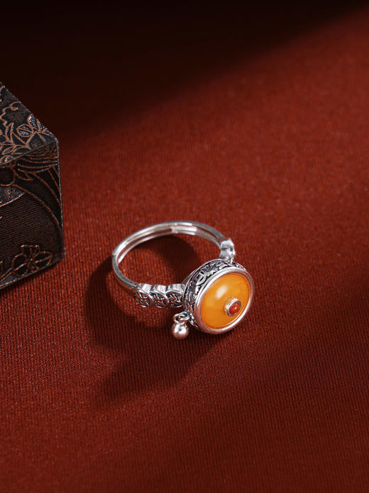 子佩集S925银【福字平安】戒指【JZ06834】纯银古法银可转动蜜蜡南红转经筒2411 商品图0